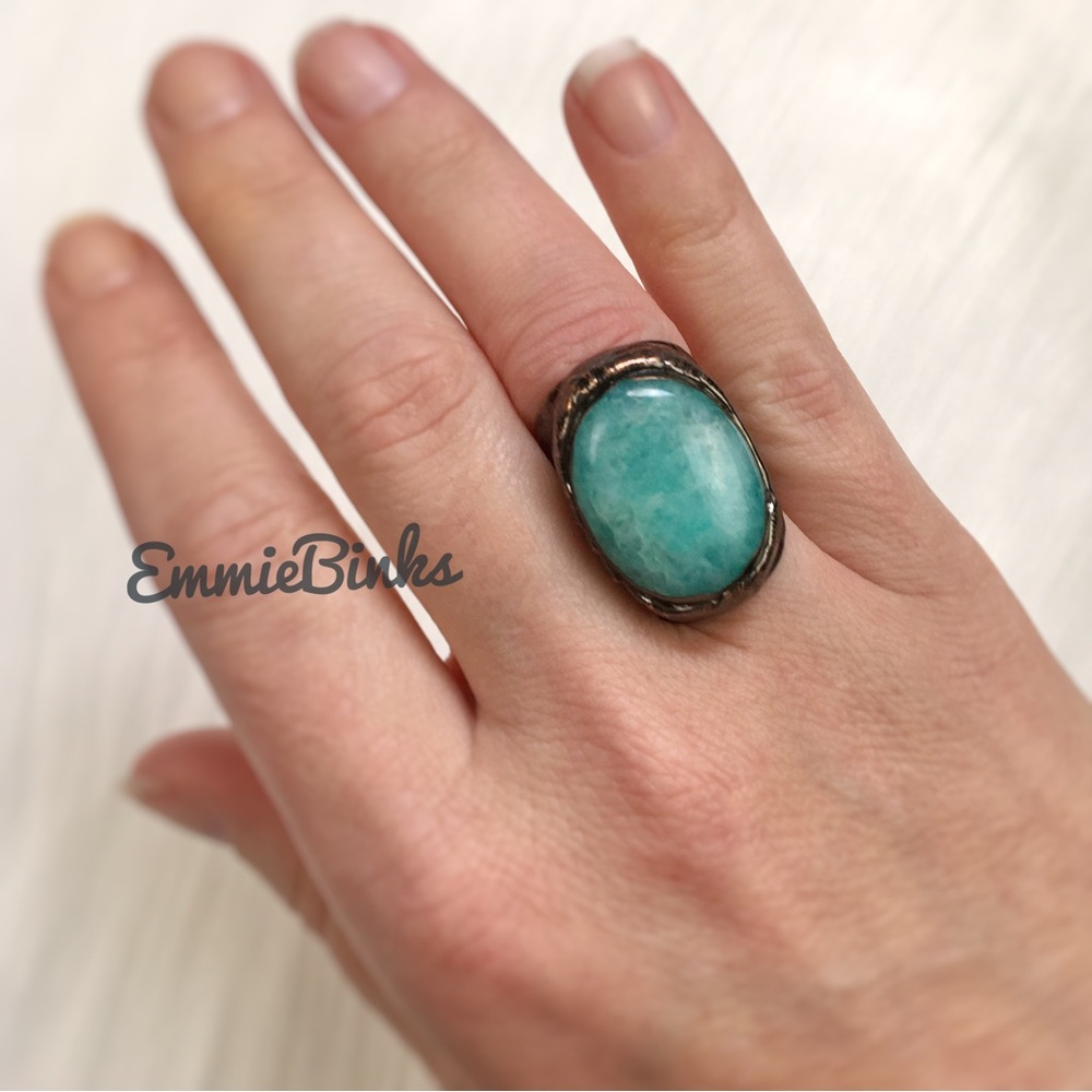 New Blue Quartz & Textured Copper Statement Chunky Cocktail Ring
